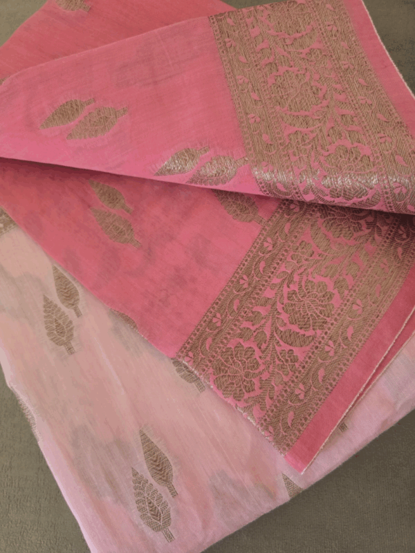 Pink Banarasi Weave Saree with Floral Blouse